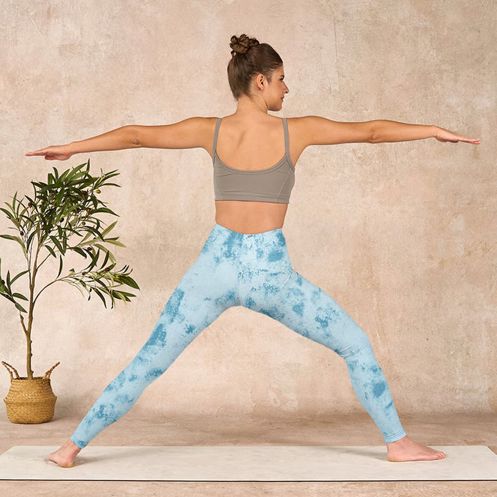 Buddha Stones Light Blue Tie-dye Print Gym Fitness Leggings Women's Yoga Pants - image 10