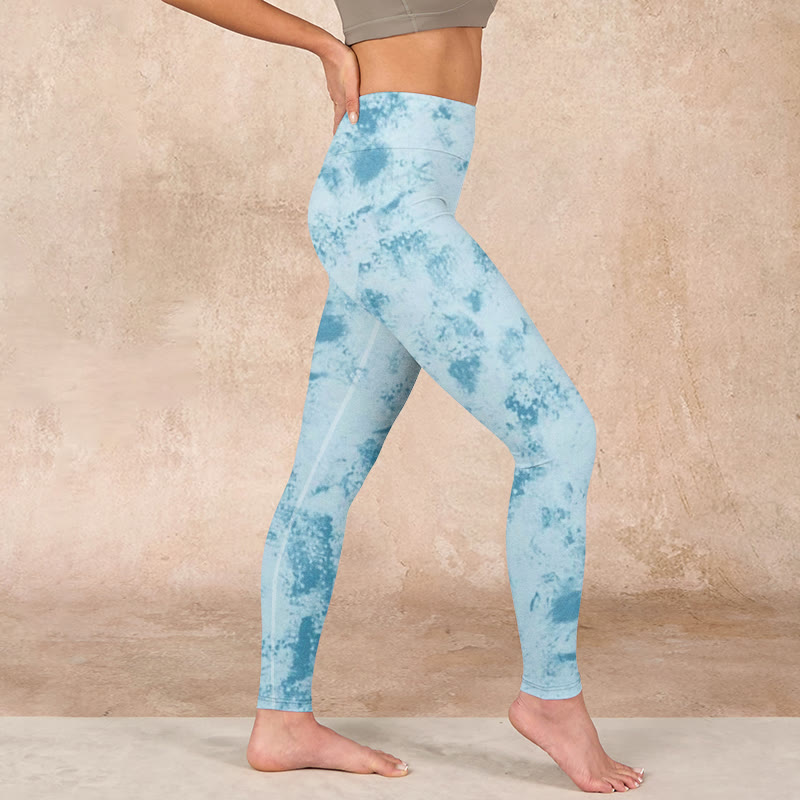 Buddha Stones Light Blue Tie-dye Print Gym Fitness Leggings Women's Yoga Pants - image 14