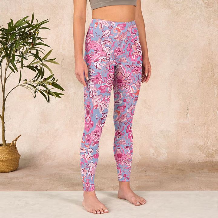 Buddha Stones Pink Flowers Print Gym Fitness Leggings Women's Yoga Pants - image 3