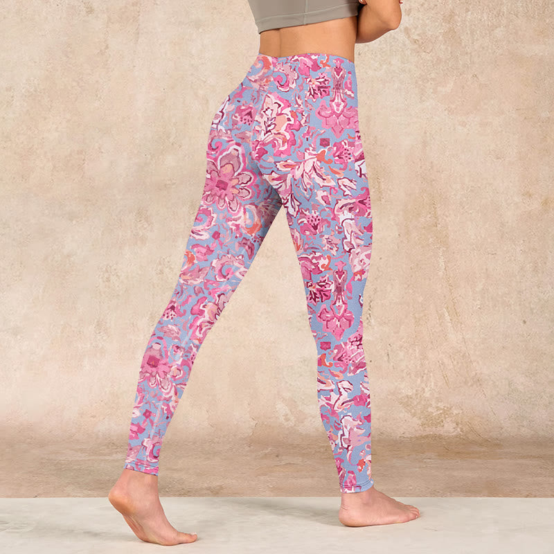 Buddha Stones Pink Flowers Print Gym Fitness Leggings Women's Yoga Pants - image 4