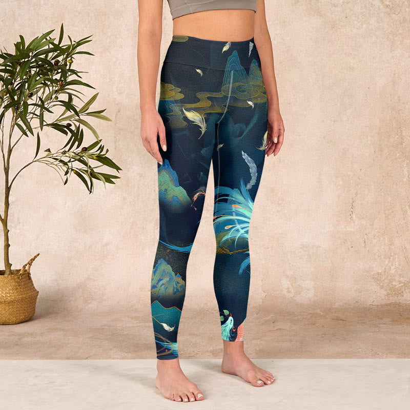 Buddha Stones Mountains Phoenix Feather Exercise Leggings Women's Yoga Pants - image 3