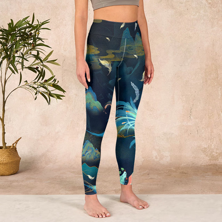 Buddha Stones Mountains Phoenix Feather Exercise Leggings Women's Yoga Pants - image 3