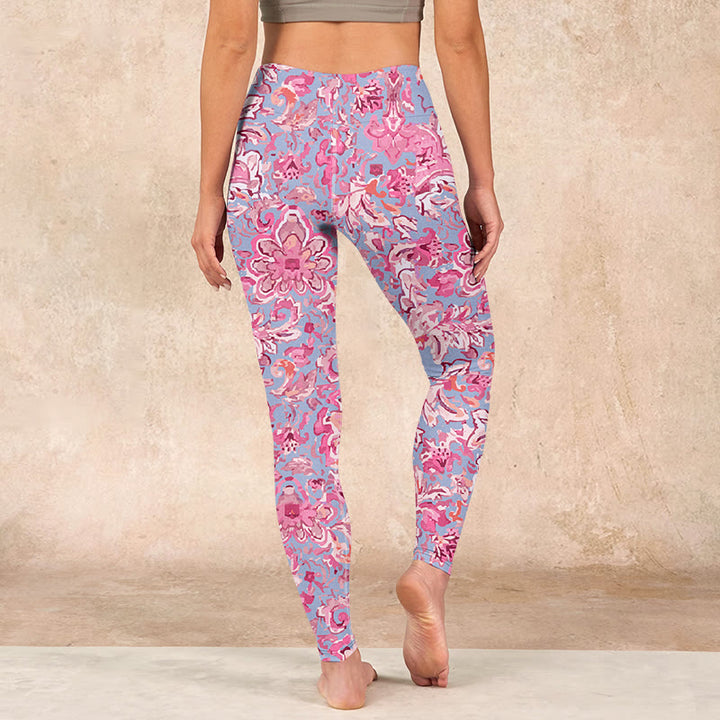 Buddha Stones Pink Flowers Print Gym Fitness Leggings Women's Yoga Pants - image 15