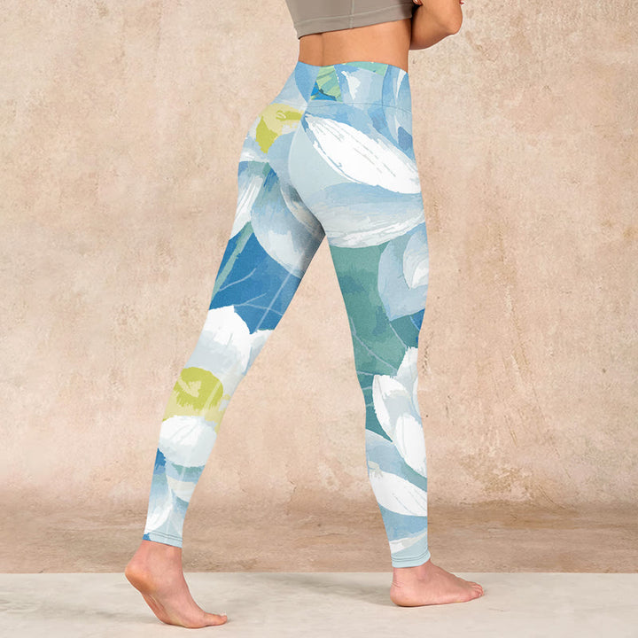 Buddha Stones Blue White Lotus Print Gym Leggings Women's Yoga Pants - image 4