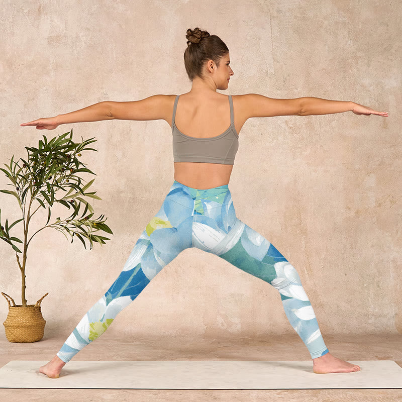 Buddha Stones Blue White Lotus Print Gym Leggings Women's Yoga Pants - image 11