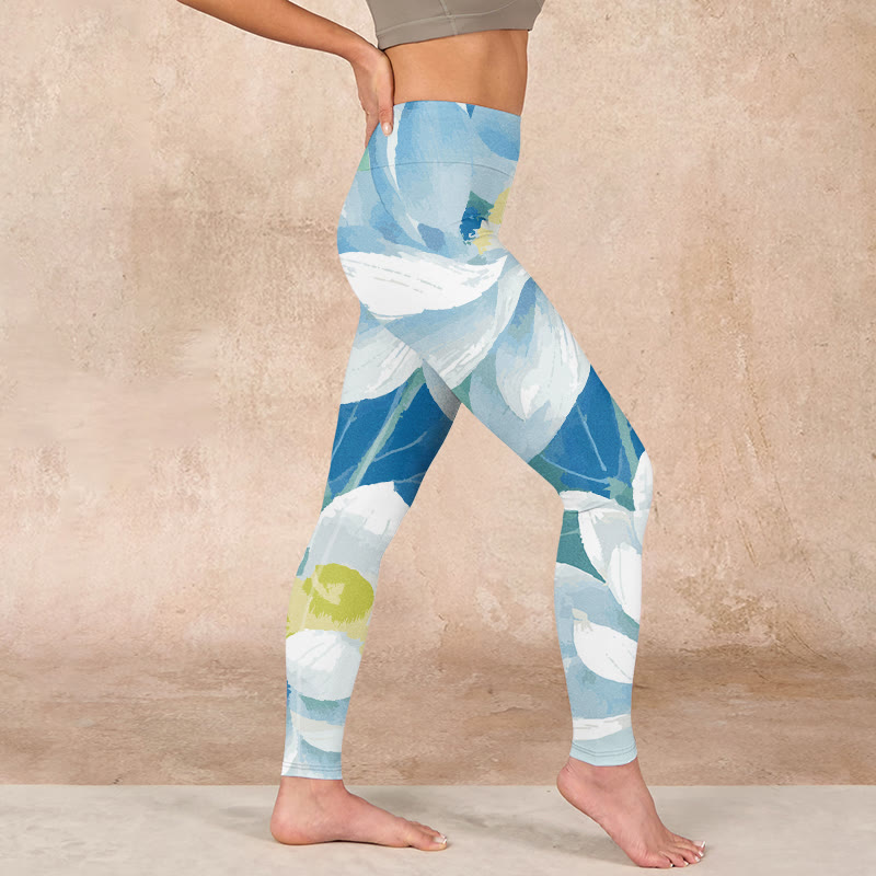 Buddha Stones Blue White Lotus Print Gym Leggings Women's Yoga Pants - image 15