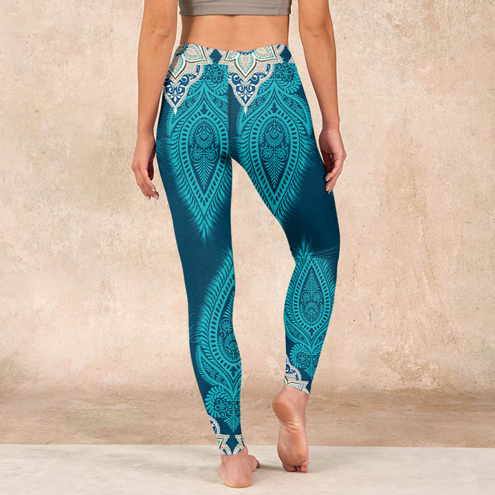 Buddha Stones Green Feather Flower Print Gym Fitness Leggings Women's Yoga Pants - image 14
