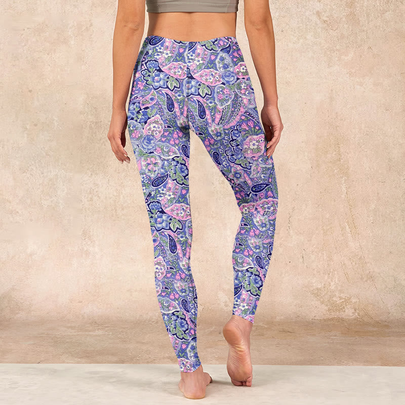 Buddha Stones Purple Pink Cashew Flower Print Gym Fitness Leggings Women's Yoga Pants - image 14