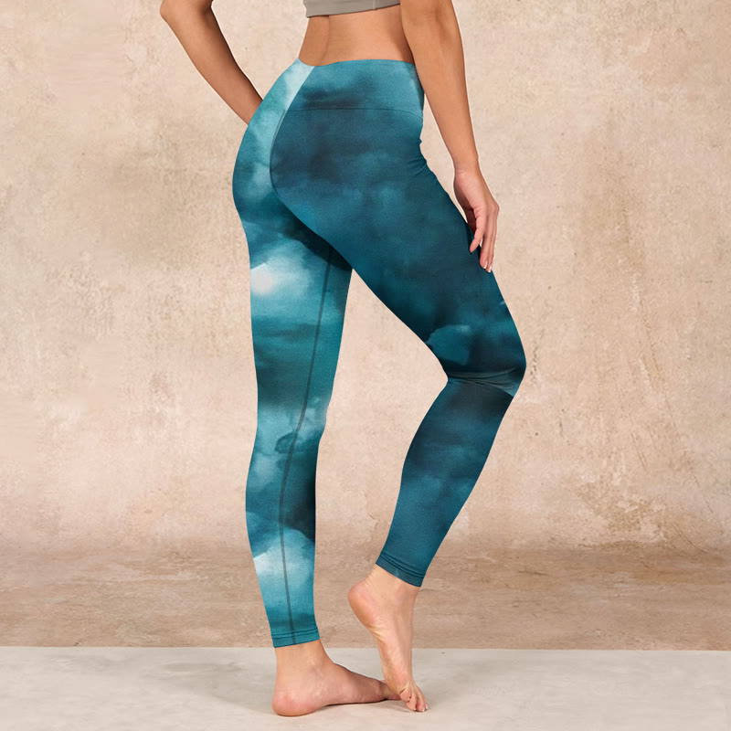 Buddha Stones Dark Green Cloud Gym Leggings Women's Yoga Pants - image 2