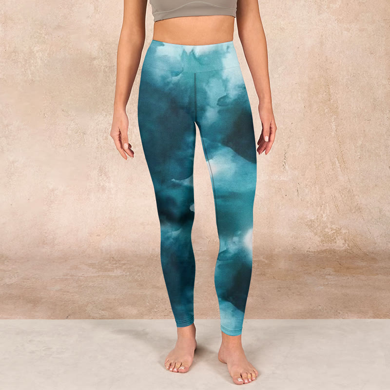 Buddha Stones Dark Green Cloud Gym Leggings Women's Yoga Pants - image 1