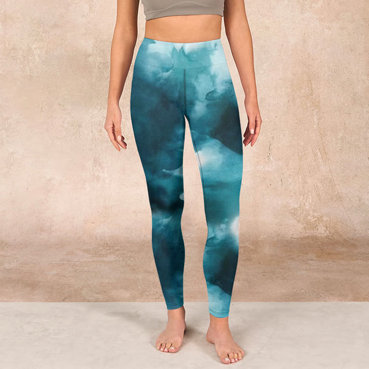 Buddha Stones Dark Green Cloud Gym Leggings Women's Yoga Pants - image 1