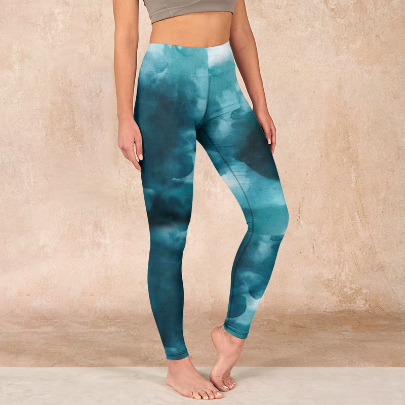 Buddha Stones Dark Green Cloud Gym Leggings Women's Yoga Pants - DarkCyan - US18，UK/AU22，EU50 (4XL) - image 0