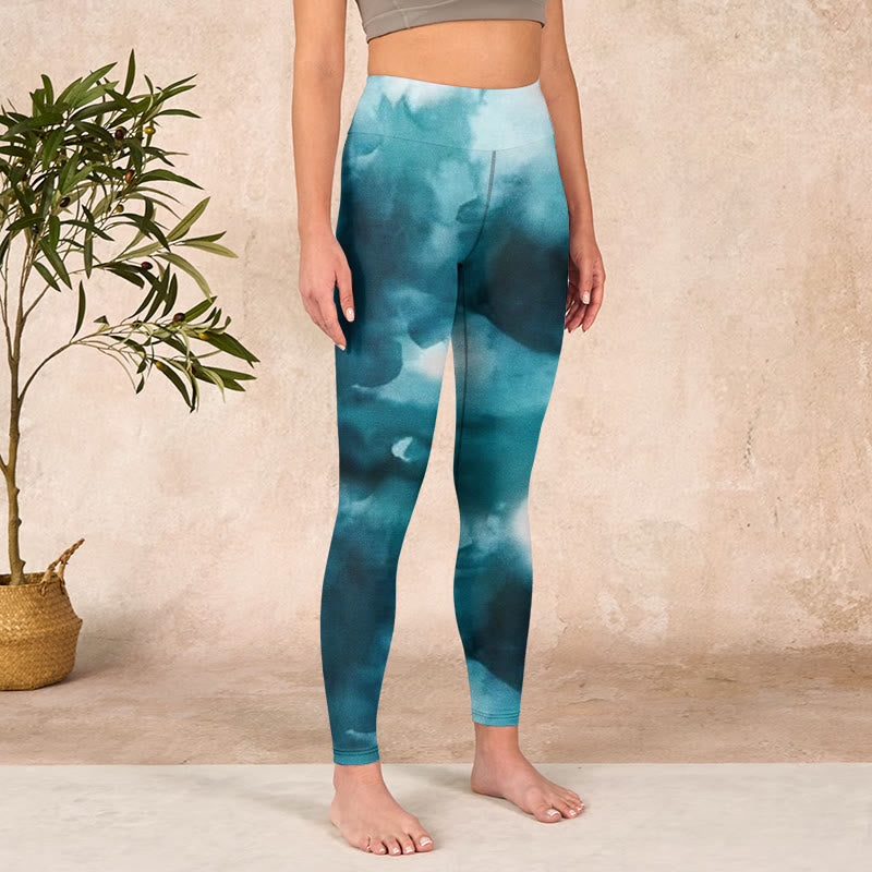 Buddha Stones Dark Green Cloud Gym Leggings Women's Yoga Pants - image 3