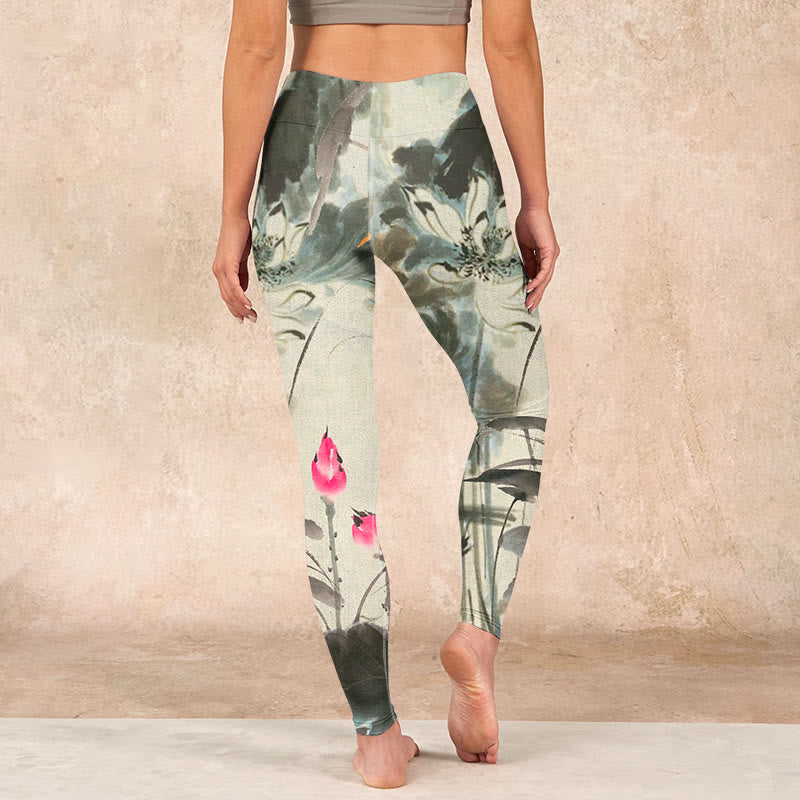 Buddha Stones Lotus Bamboo Leaves Print Gym Leggings Women's Yoga Pants - image 16