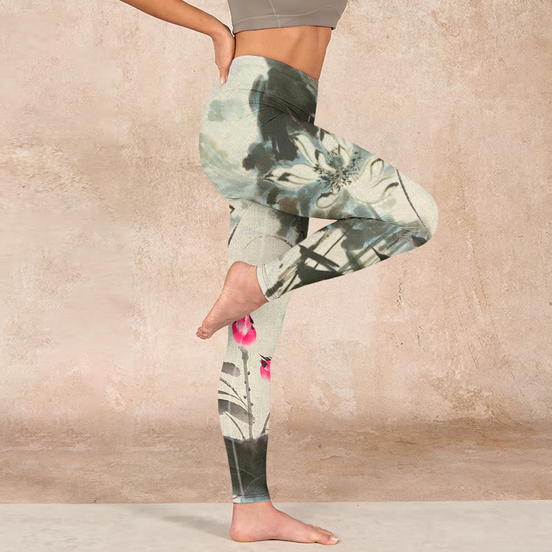 Buddha Stones Lotus Bamboo Leaves Print Gym Leggings Women's Yoga Pants - image 15