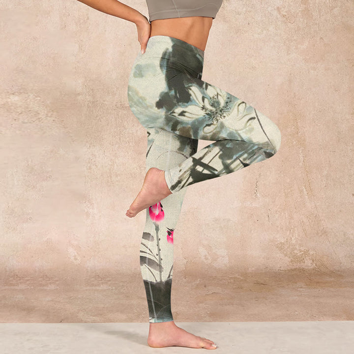 Buddha Stones Lotus Bamboo Leaves Print Gym Leggings Women's Yoga Pants - image 15