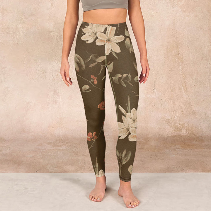 Buddha Stones Purple White Flowers Leaves Blossom Print Gym Fitness Leggings Women's Yoga Pants - image 18