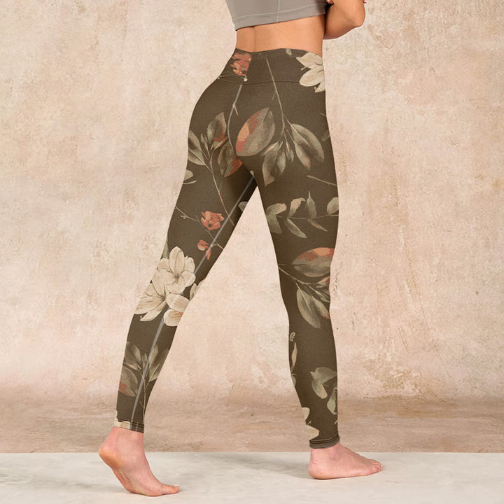 Buddha Stones Purple White Flowers Leaves Blossom Print Gym Fitness Leggings Women's Yoga Pants - image 21