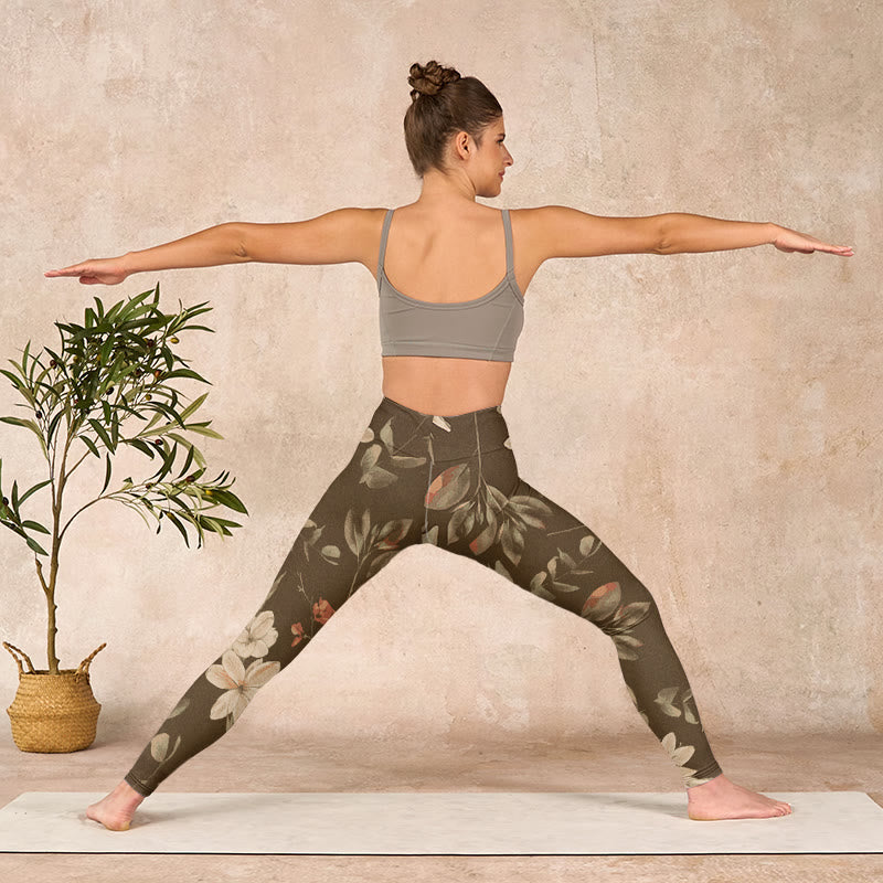 Buddha Stones Purple White Flowers Leaves Blossom Print Gym Fitness Leggings Women's Yoga Pants - image 27