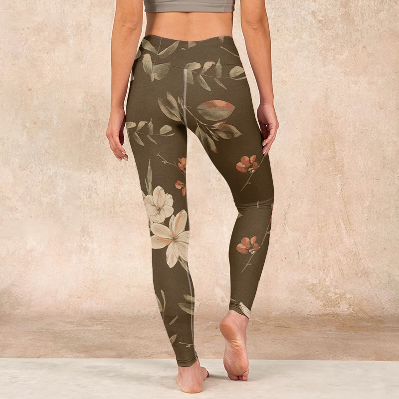 Buddha Stones Purple White Flowers Leaves Blossom Print Gym Fitness Leggings Women's Yoga Pants - image 31