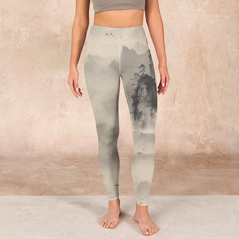 Buddha Stones Mountains Shrouded In Mist Wild Goose Gym Leggings Women's Yoga Pants - image 1