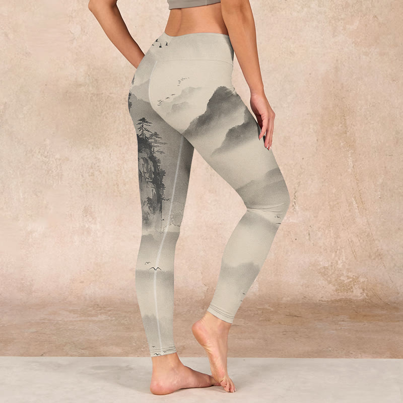 Buddha Stones Mountains Shrouded In Mist Wild Goose Gym Leggings Women's Yoga Pants - image 2
