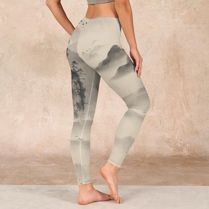 Buddha Stones Mountains Shrouded In Mist Wild Goose Gym Leggings Women's Yoga Pants - image 2