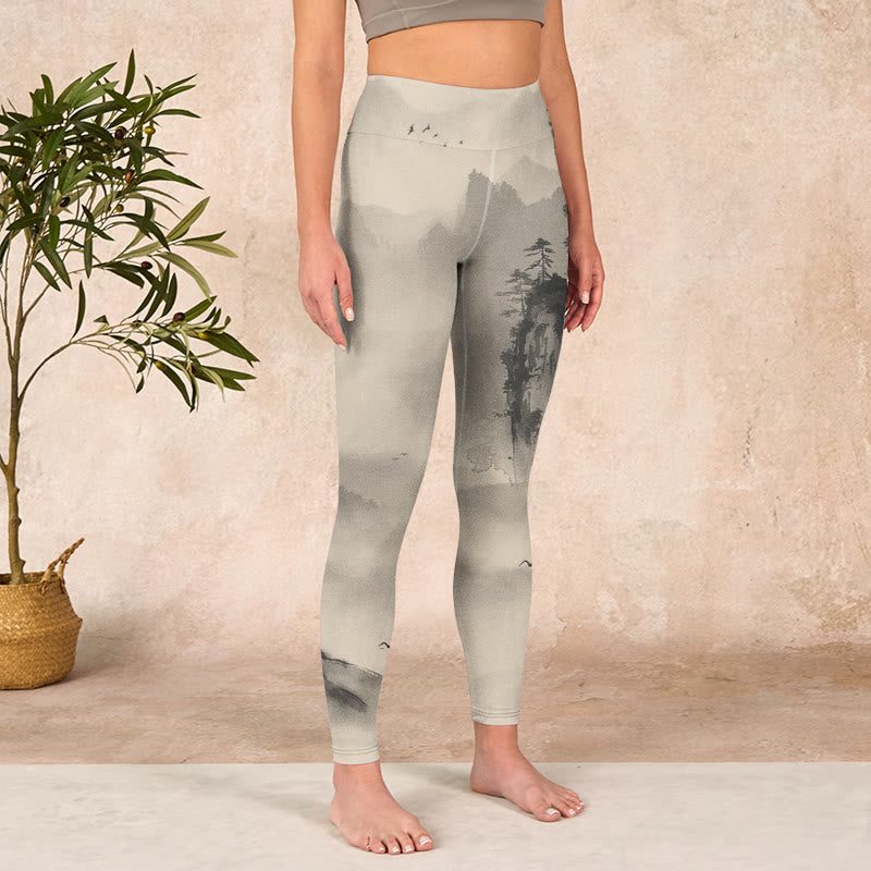 Buddha Stones Mountains Shrouded In Mist Wild Goose Gym Leggings Women's Yoga Pants - image 3
