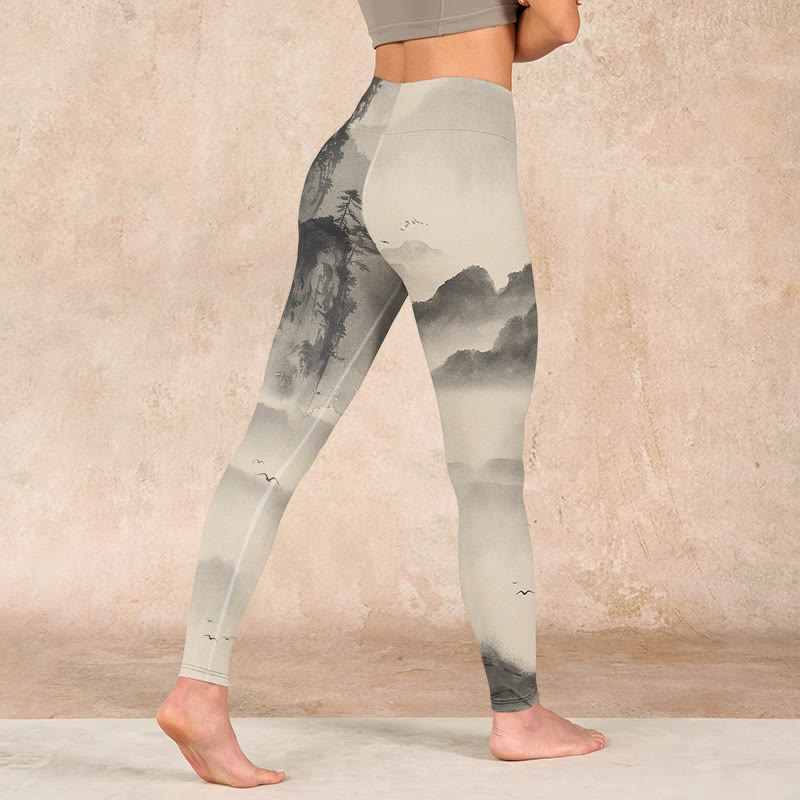 Buddha Stones Mountains Shrouded In Mist Wild Goose Gym Leggings Women's Yoga Pants - image 4