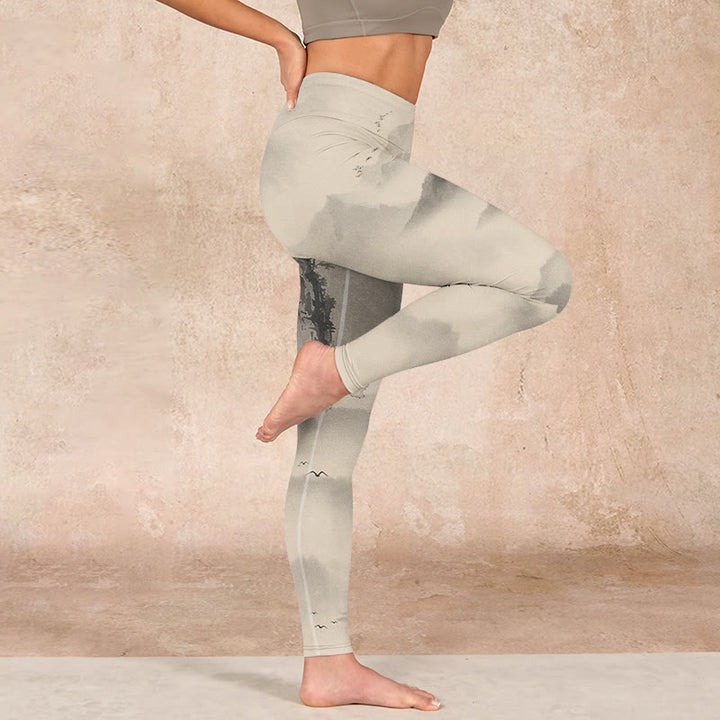 Buddha Stones Mountains Shrouded In Mist Wild Goose Gym Leggings Women's Yoga Pants - image 15