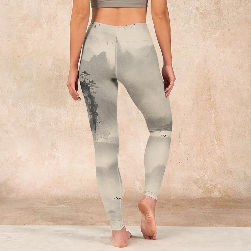 Buddha Stones Mountains Shrouded In Mist Wild Goose Gym Leggings Women's Yoga Pants - image 14