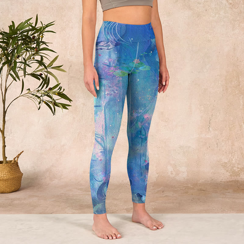 Buddha Stones Lotus Flowers Leaves Birds Gym Leggings Women's Yoga Pants - image 3