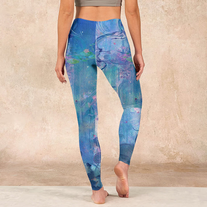 Buddha Stones Lotus Flowers Leaves Birds Gym Leggings Women's Yoga Pants - image 14
