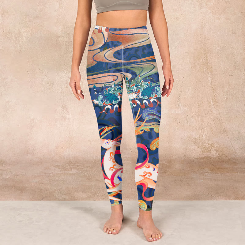 Buddha Stones Deer Auspicious Clouds Lotus Gym Leggings Women's Yoga Pants - image 1