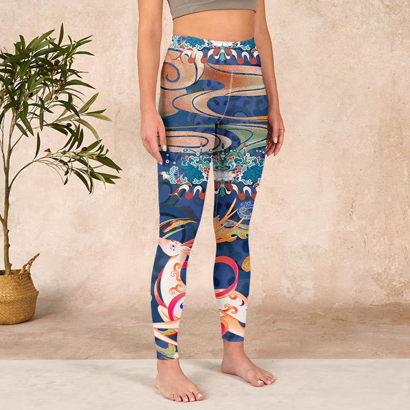 Buddha Stones Deer Auspicious Clouds Lotus Gym Leggings Women's Yoga Pants - image 3