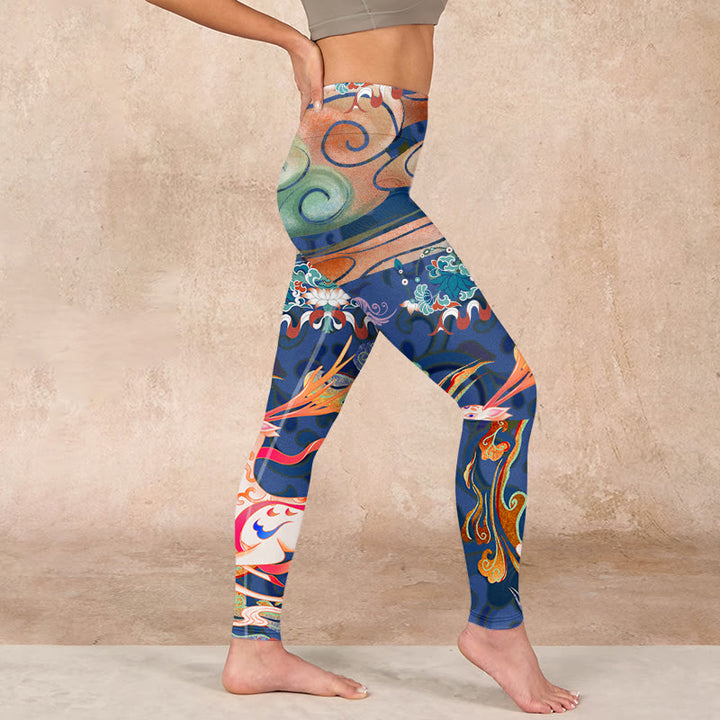Buddha Stones Deer Auspicious Clouds Lotus Gym Leggings Women's Yoga Pants - image 16