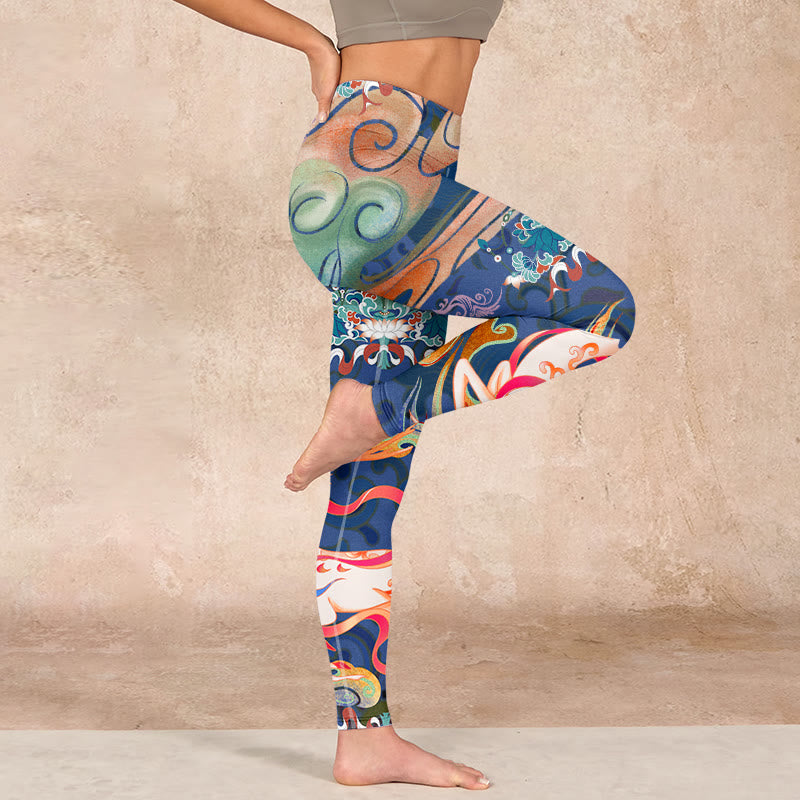 Buddha Stones Deer Auspicious Clouds Lotus Gym Leggings Women's Yoga Pants - image 14