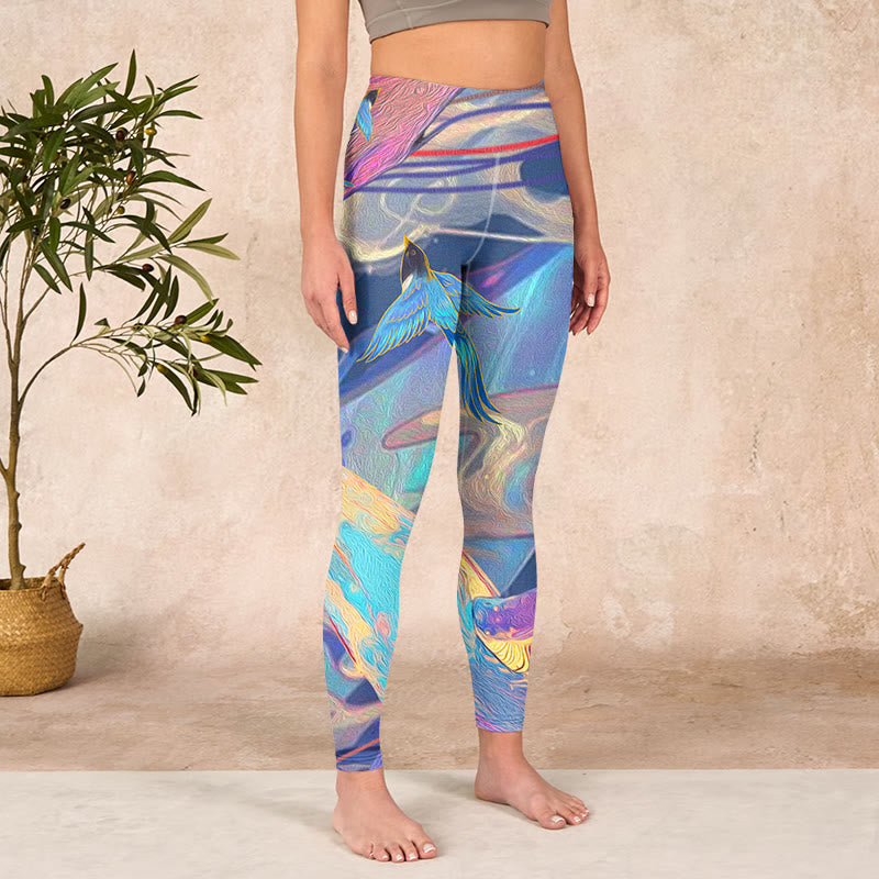 Buddha Stones Whales Swallows Waves Print Gym Leggings Women's Yoga Pants - image 3