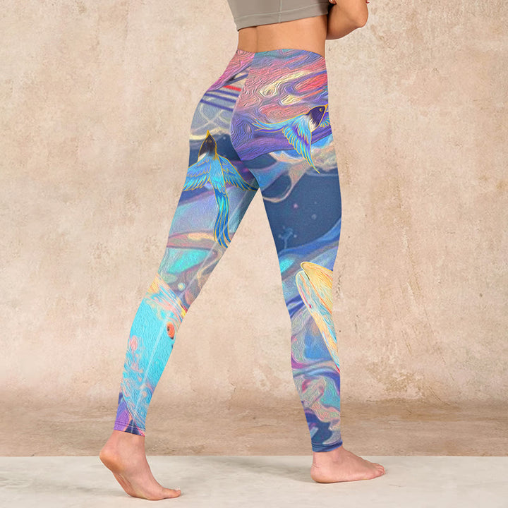 Buddha Stones Whales Swallows Waves Print Gym Leggings Women's Yoga Pants - image 4