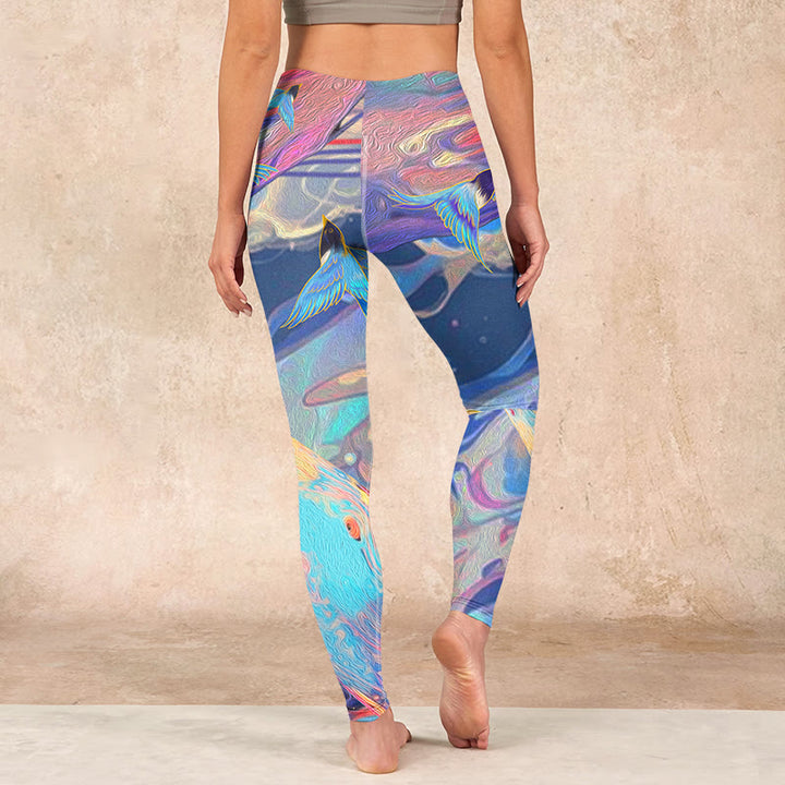 Buddha Stones Whales Swallows Waves Print Gym Leggings Women's Yoga Pants - image 15