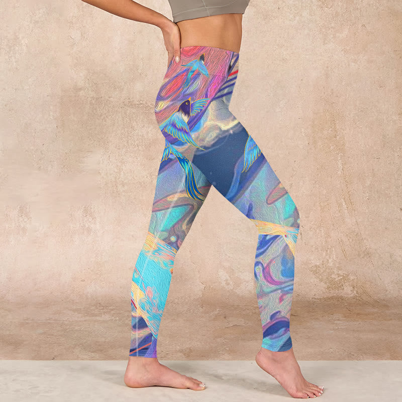 Buddha Stones Whales Swallows Waves Print Gym Leggings Women's Yoga Pants - image 13