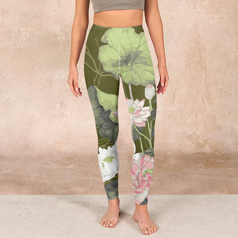 Buddha Stones Lotus Print Gym Leggings Women's Yoga Pants - image 1