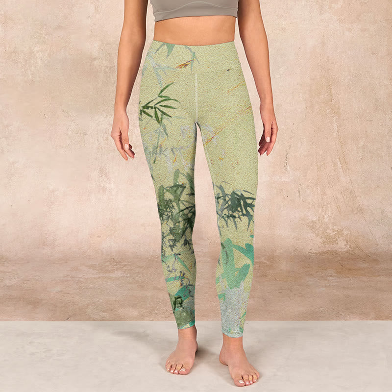 Buddha Stones Bamboo Print Lycra Fabric Fitness Leggings Women's Yoga Pants - image 1