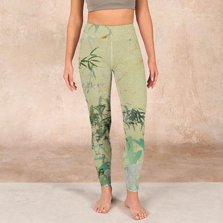 Buddha Stones Bamboo Print Lycra Fabric Fitness Leggings Women's Yoga Pants - image 1