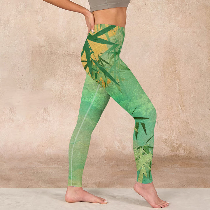 Buddha Stones Green Bamboo Pavilion Print Gym Leggings Women's Yoga Pants - image 16