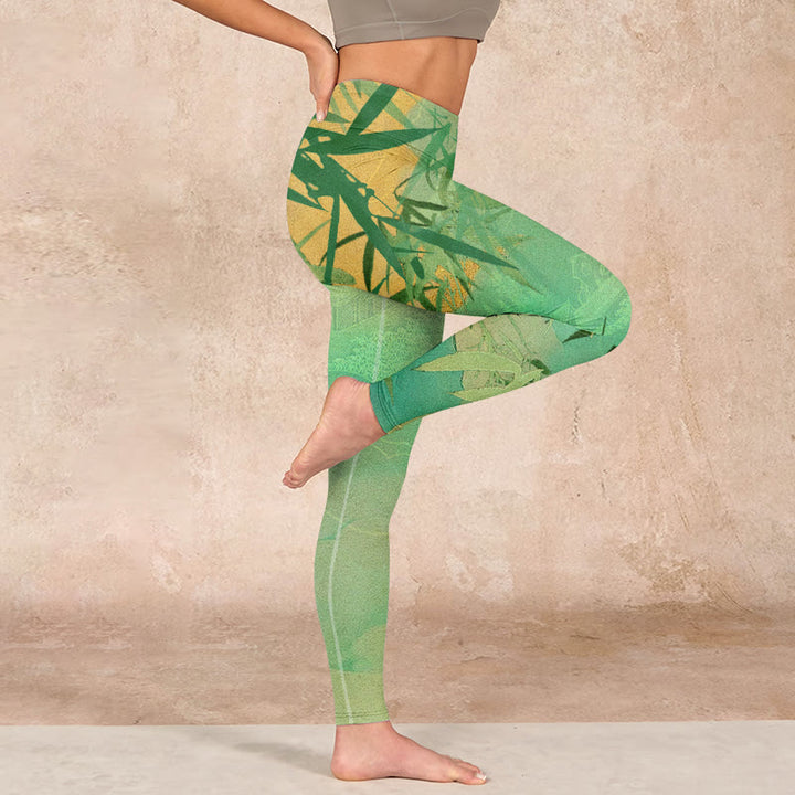Buddha Stones Green Bamboo Pavilion Print Gym Leggings Women's Yoga Pants - image 15