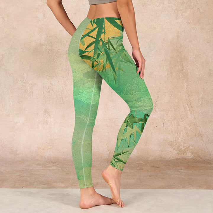 Buddha Stones Green Bamboo Pavilion Print Gym Leggings Women's Yoga Pants - image 2