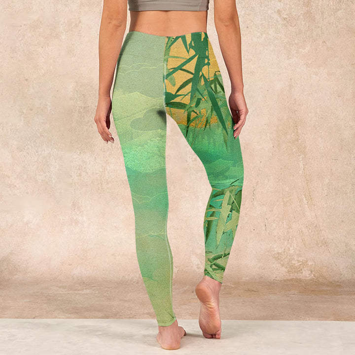 Buddha Stones Green Bamboo Pavilion Print Gym Leggings Women's Yoga Pants - image 14