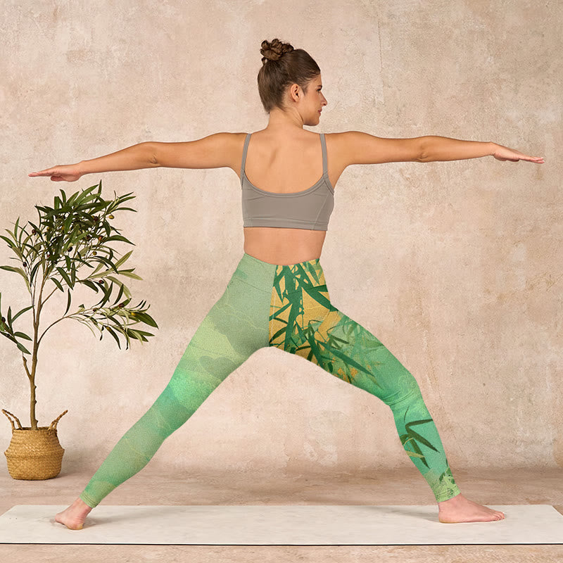 Buddha Stones Green Bamboo Pavilion Print Gym Leggings Women's Yoga Pants - image 10