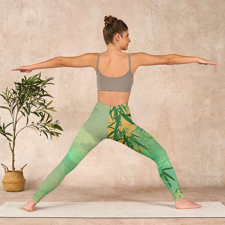 Buddha Stones Green Bamboo Pavilion Print Gym Leggings Women's Yoga Pants - image 10